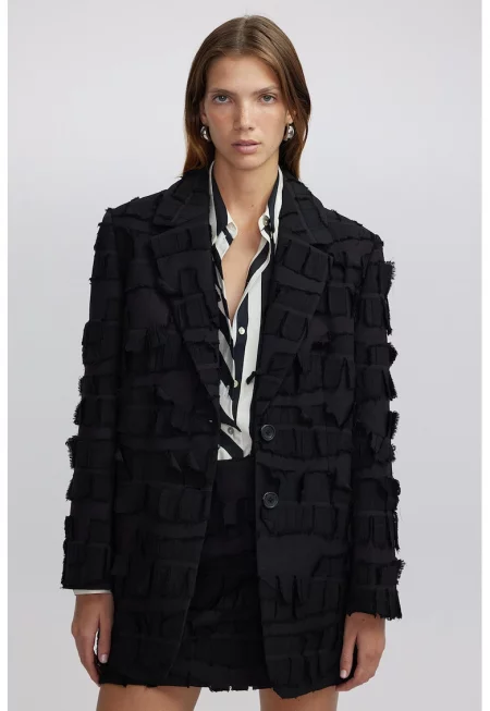 Релефно сако с памук - Черен