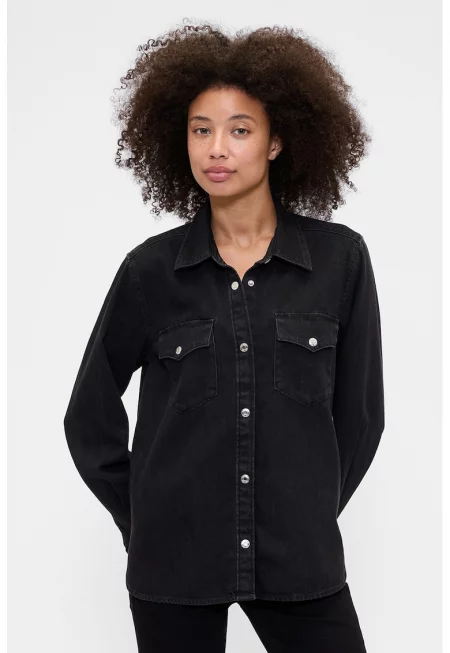 Риза от деним с капси - Черен