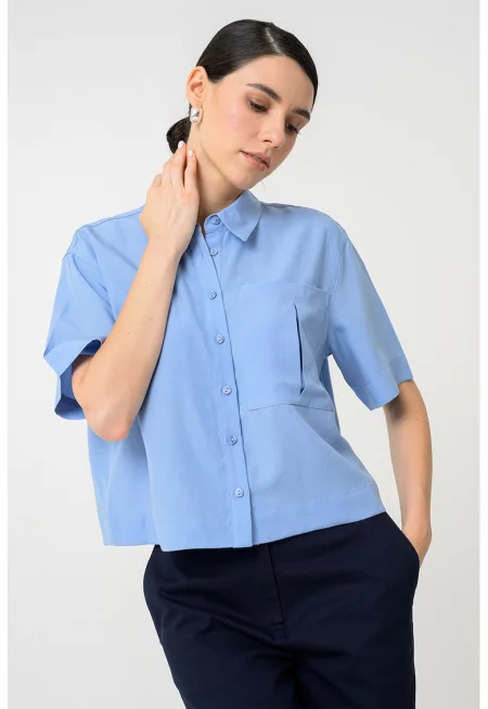 Риза с къси ръкави - Светлосин