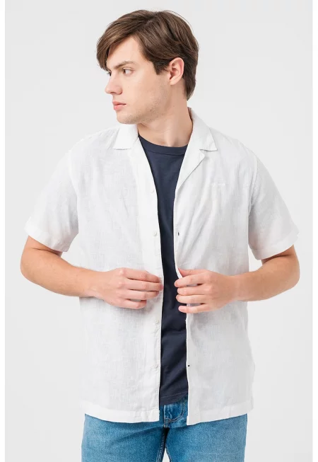 Риза с лен с къси ръкави