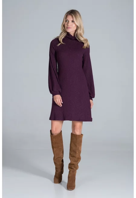 Рокля  M831 - лилава - с дълъг ръкав - плетена - полиестер -