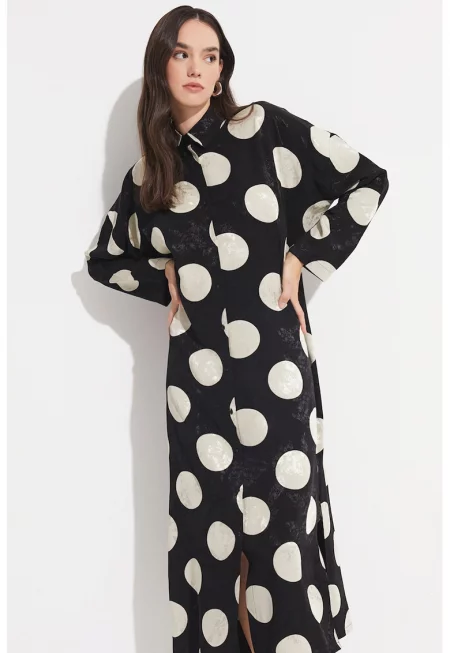 Рокля на точки - Черен/Мръснобял
