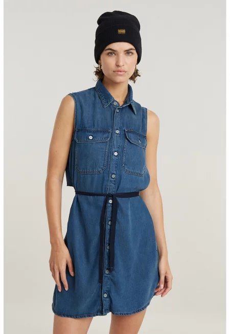 Рокля от деним без ръкави - Син