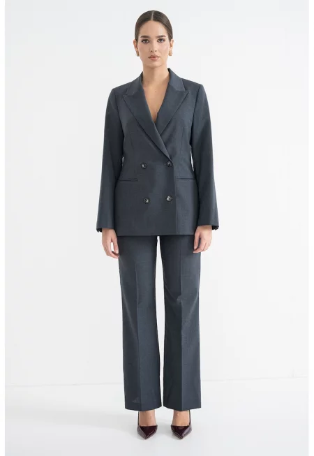 Сако с вълна и двуредно закопчаване - Въглен сиво