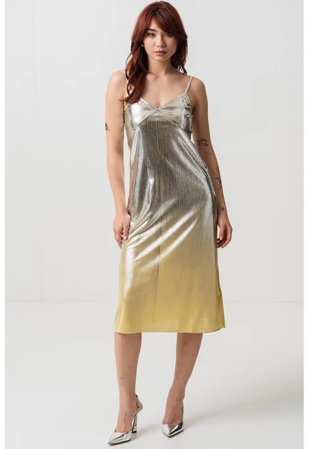 Сатинирана миди рокля Brighton - Маслинено зелено/Сребрист