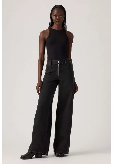 Широки памучни дънки Youth с миди талия