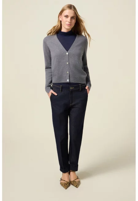 Шпиц жилетка с вълна и кашмир - Сив меланж