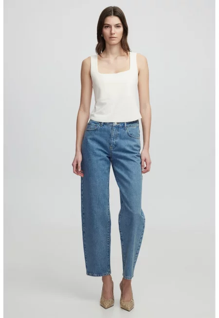 Скъсени дънки с висока талия - Светлосин