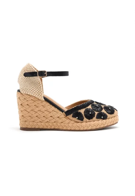 Скосени еспадрили със сплетен дизайн с кожа - Черен