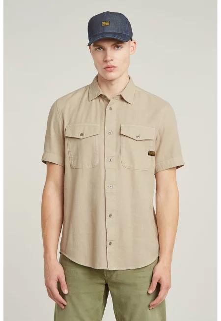 Слим памучна риза Marine - Бежов