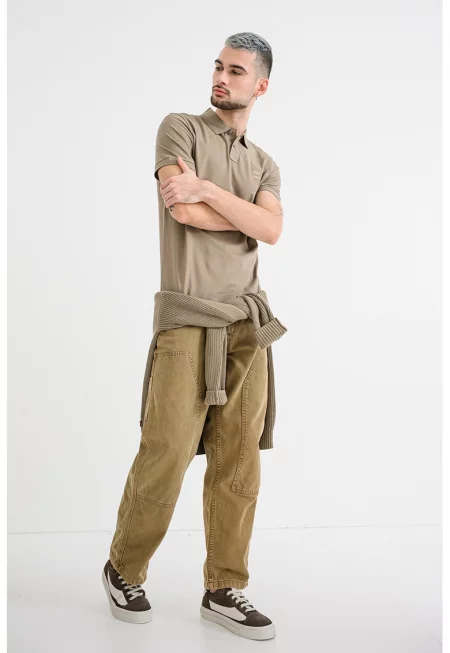 Слим тениска Passenger с яка - Светлокафяв