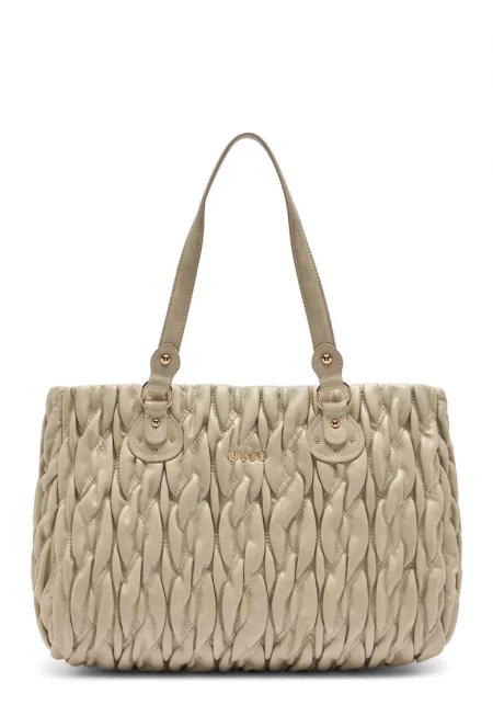 Сплетена шопинг чанта от еко кожа - Бежов