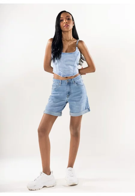 Светлосини къси дънки с усукани краища P208-6A M7 17338