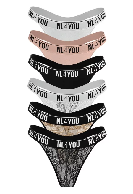 Танга с лого на талията - 6 чифта - Многоцветен