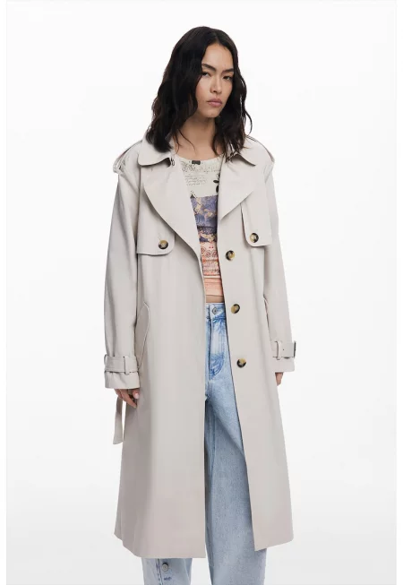 Тренч с набран гръб - Светло сив