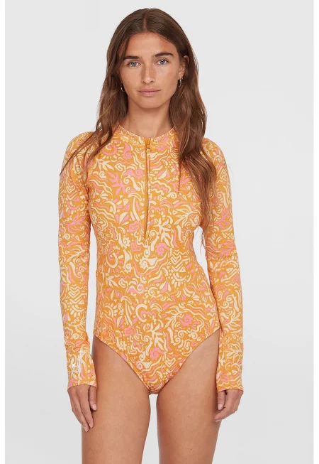 Цял бански Women Of The Wave с къс цип - Слонова кост/Светлорозов/Светло оранжево