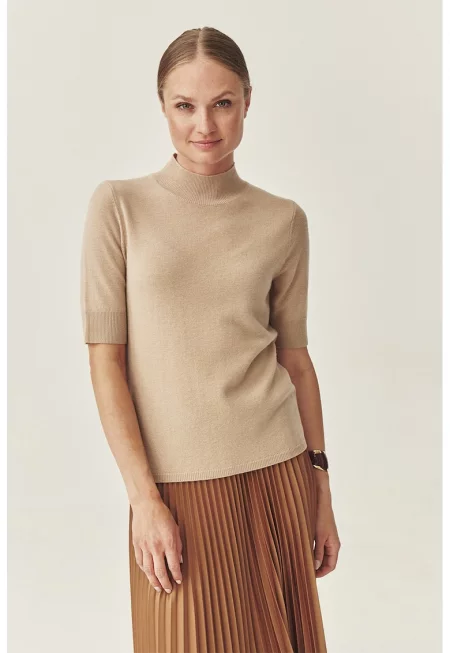 Вълнен пуловер с миди ръкави - Бежов