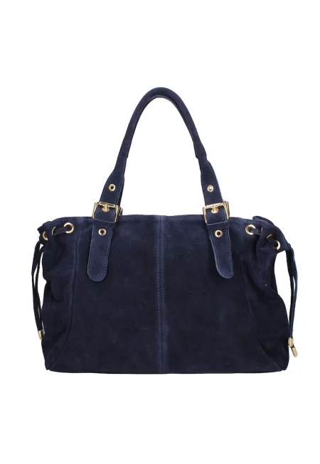 Велурена чанта за рамо с две отделения - Тъмносин