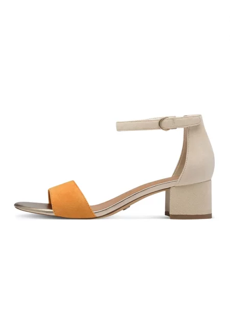 Велурени сандали с каишка с тока - Оранжев/Бежов