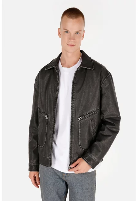 Яке от еко кожа с цип - Антрацитно сиво