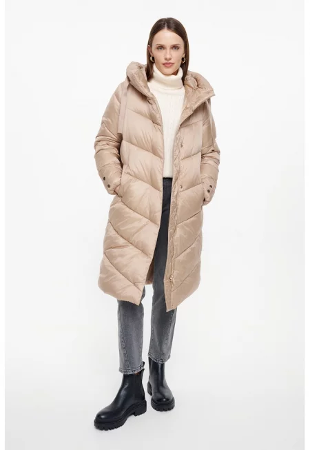 Зимно яке с качулка - Бежов