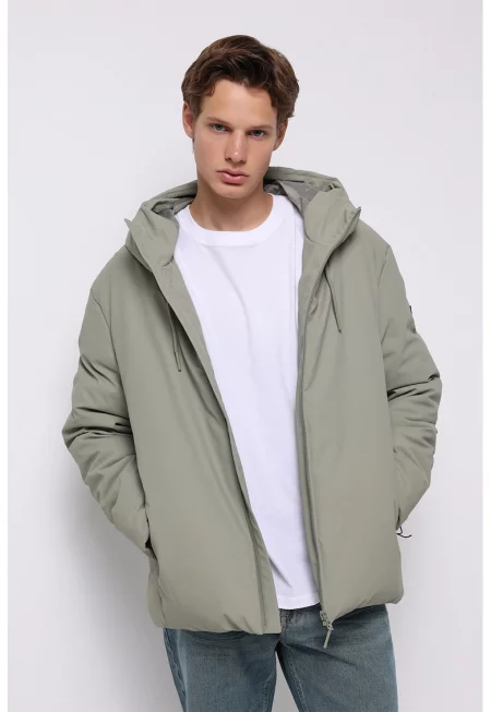 Зимно яке с качулка и джобове - Зелени аспержи