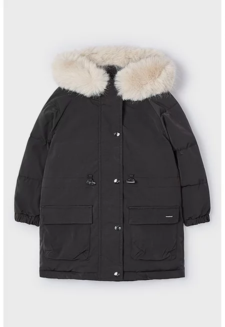 Зимно яке с качулка и отделяща се част - Тъмнокафяв