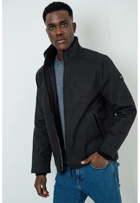 Зимно яке с права яка и капитонирана подплата - Tъмносив