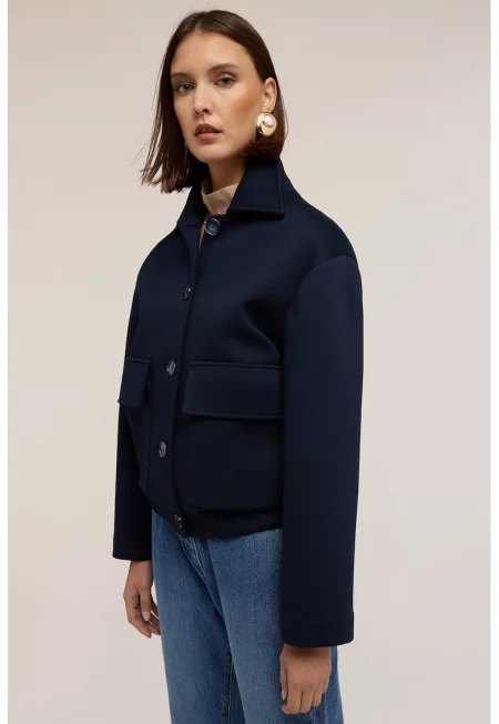 Бомбър яке с копчета и джобове - Ултрамарин синьо