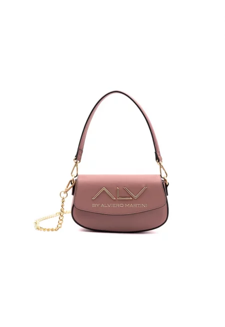 Чанта през рамо от еко кожа с капаче - Прашно розово