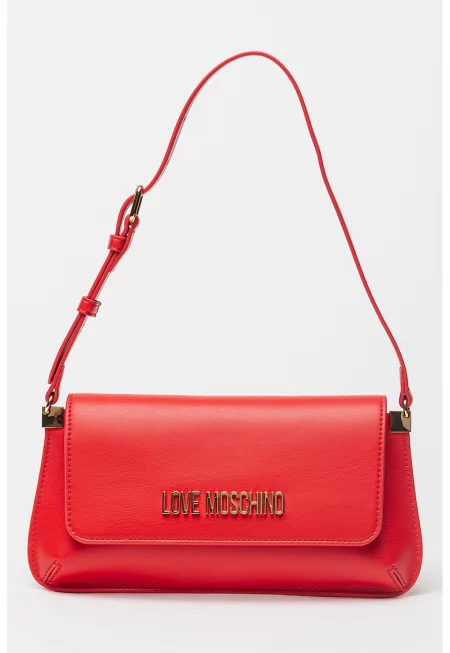 Чанта за рамо от еко кожа с метално лого - Аленочервен