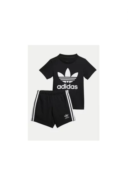 Compleu din bumbac cu tricou si pantaloni scurti - Черен