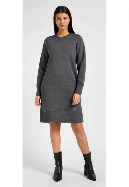 Дълга рокля -  Raglan Sweatshirt Dress - сива - памук с полиестер - два странични джоба