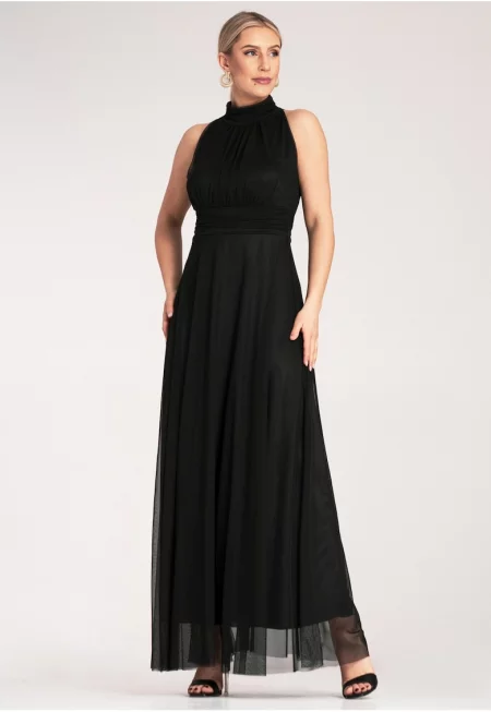 Дълга вечерна рокля -  черна - полиестер - SM