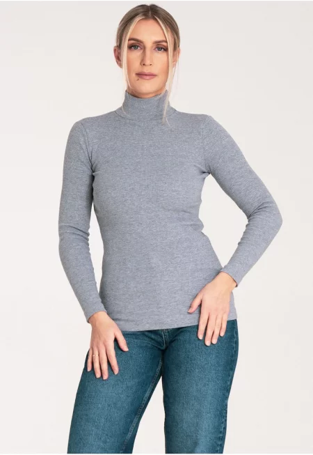 Дамска блуза с кръгло деколте -  Памук/Еластан - Сив