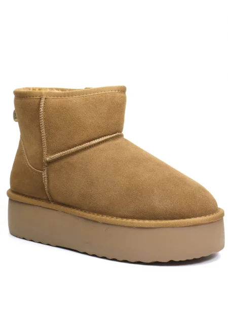 Дамски боти с дебела подметка I1251 камел велур -