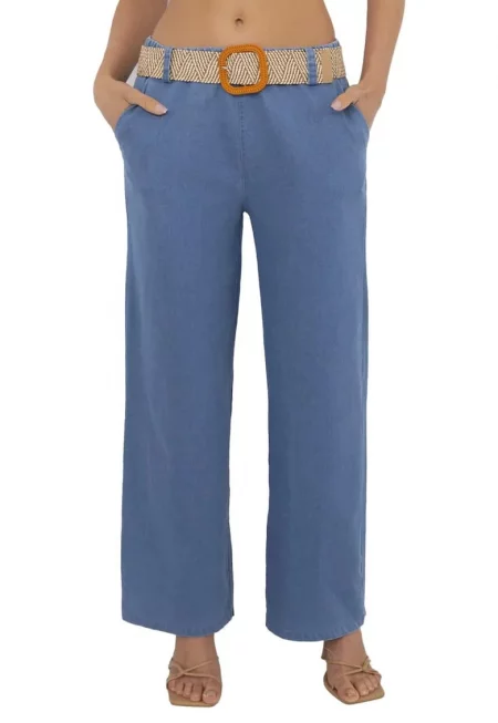 Дамски панталон  памук - син - Един размер
