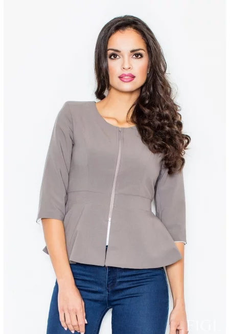 Дамско яке  M132 - сиво - полиестер и вискоза - цип -