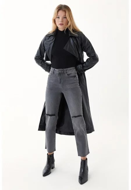 Дънки Mom с висока талия - Сив