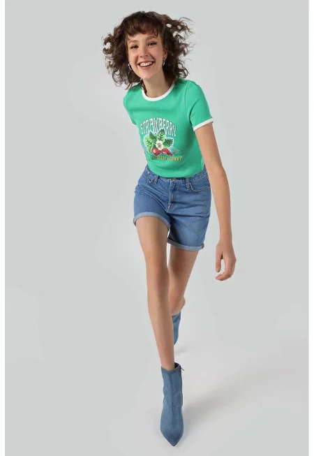 Дънков къс панталон с висока талия