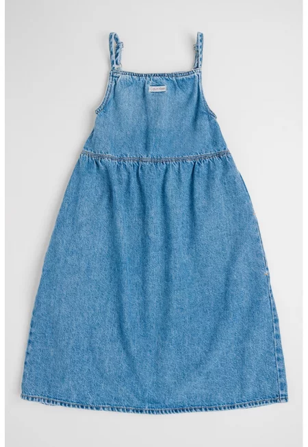 Дънкова разкроена рокля с лиосел - Светлосин