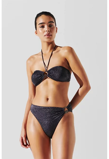 Долен бански с висока талия и брокат - Меланж тъмно сиво