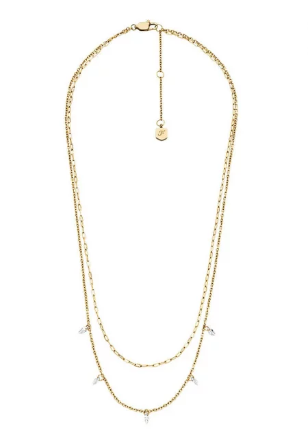 Двуредово колие с кристали - Златист