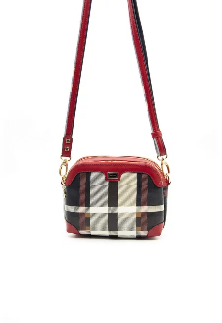 Екологична кожена чанта през рамо с щампа - Червена - Черна - Мръснобяла - Червен/Черен/Мръснобял