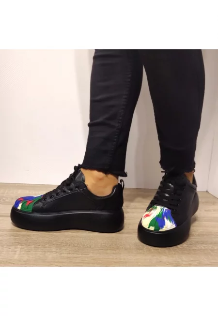 Ежедневни дамски обувки  88135 Черен + Цвят - Черен - Черен