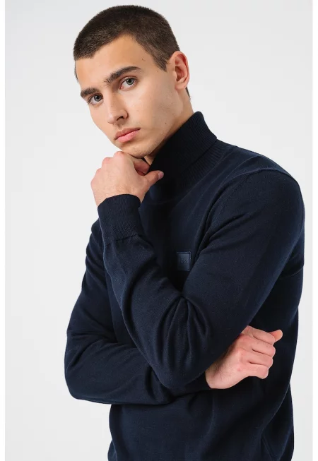 Фино плетен пуловер Akiro с памук - Ултрамарин синьо