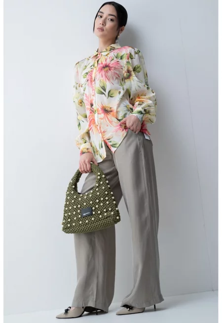 Флорална риза с лен - Многоцветен