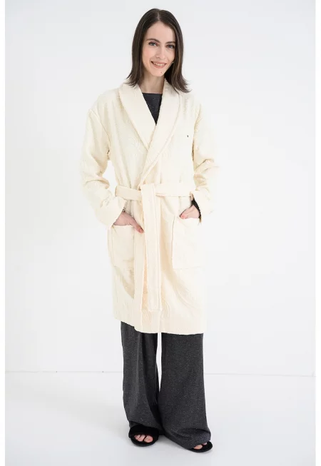 Халат за баня с колан - Крем