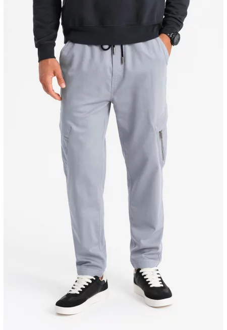 Карго панталон с връзка - Светло сив