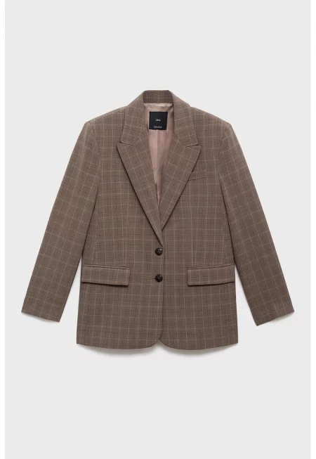 Карирано сако с копчета - Тъмнокафяв